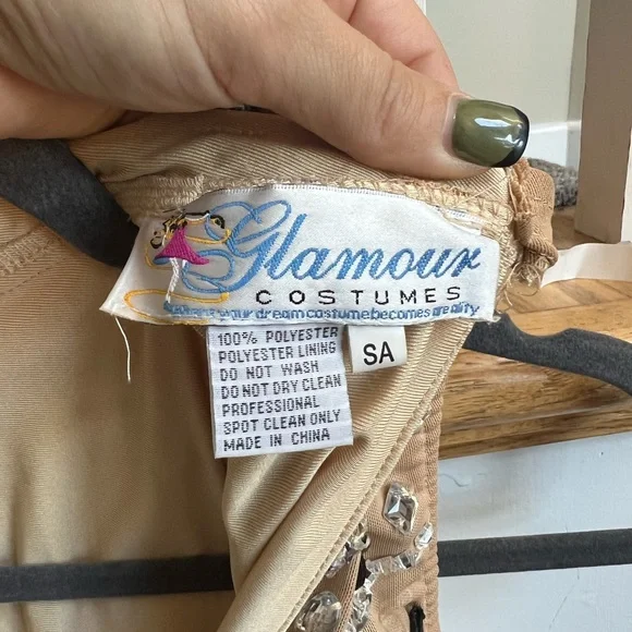 Glamour, Beaded & Jeweled Tan & Black Dance Costume w/ Built-in Leotard, Adult S - Picture 3 of 6